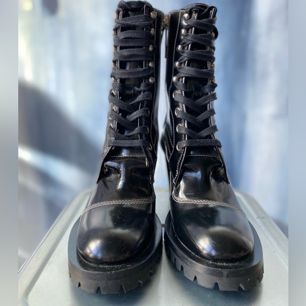 Acne Studios Black Leather Heeled Combat Boots Lug Sole Zip Made in Italy EU 39 - Picture 3 of 15